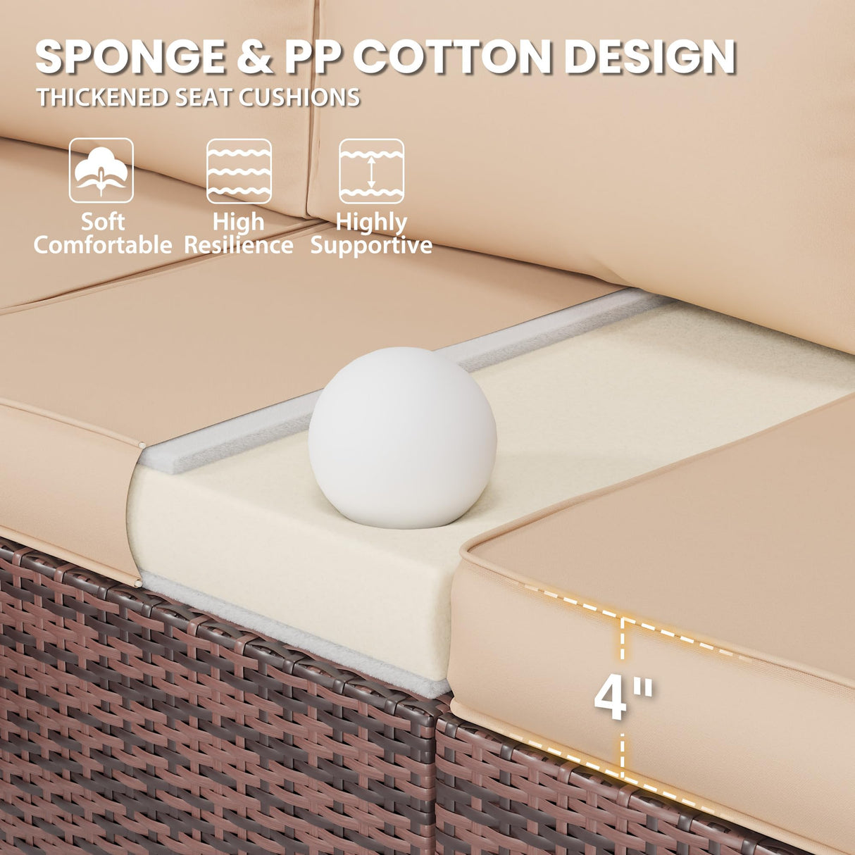 UDPATIO Outdoor Cushions for Patio Furniture, 7-Piece Replacement Cushions for Outdoor Furniture, Patio Cushions Outdoor Sectional Cushions Couch Cushions for 4-seat Patio Conversation Sets (Beige) UDPATIO