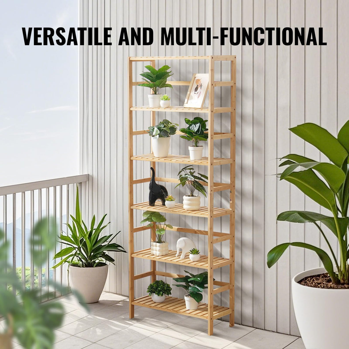 VEVOR 6-Tier Bamboo Shelf, Open Wood Bookshelf, Display Storage Rack Organizer, Freestanding Flower Plant Stand, Multifunctional Bamboo Bookshelf Ideal for Bathroom, Bedroom, Office, Study, Natural VEVOR