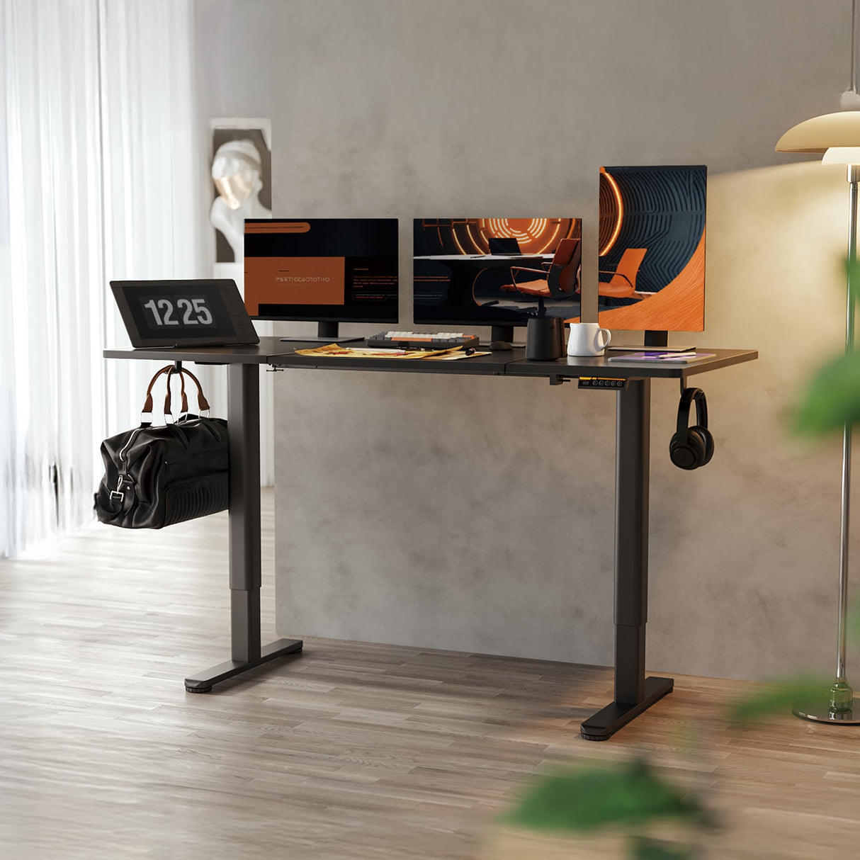 Claiks Standing Desk Frame, Electric Stand Up Desk Legs Frame Workstation Up to 63",T-Shaped Adjustable Standing Computer Desk for Home and Office, (Black Frame only) Claiks