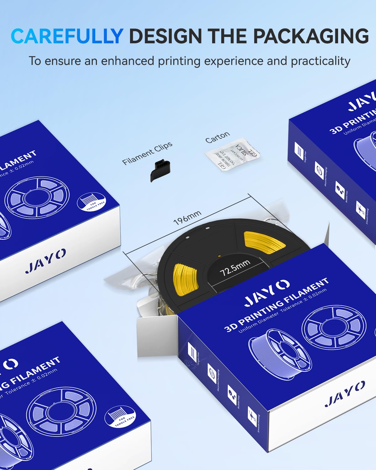 JAYO PLA+ Filament 1.75mm,3D Printer Filament PLA Plus Dimensional Accuracy +/- 0.02 mm, 1.1 Kg Per Spool, Black+White+Blue+Red Pack of 4 JAYO
