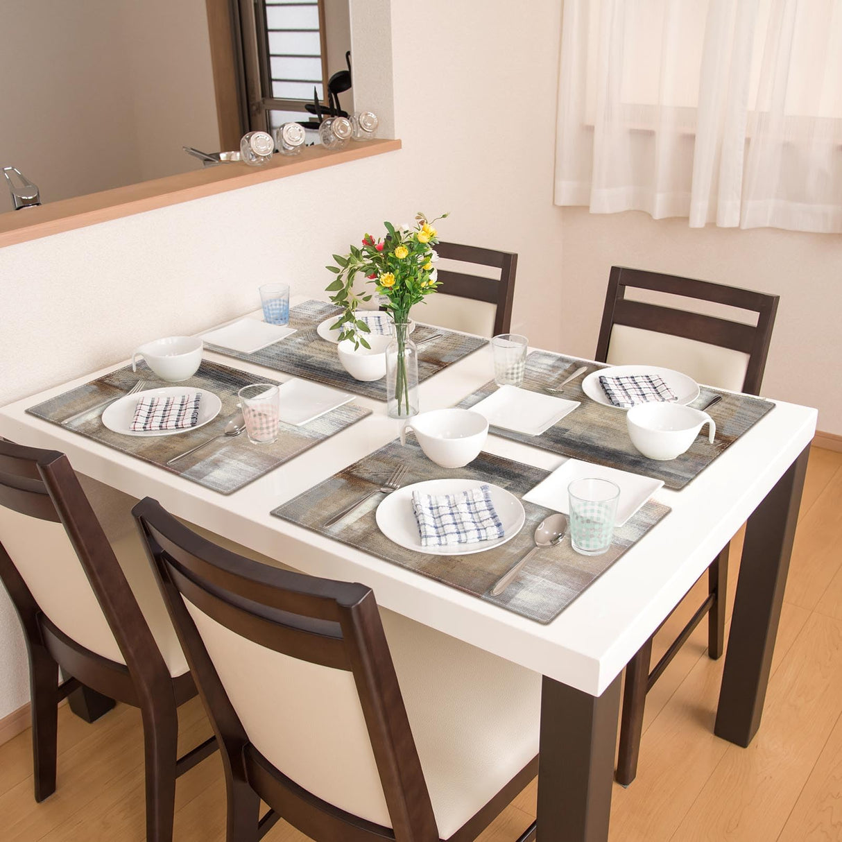 Emvency Farmhouse Placemats Set of 4, 12x18 Inch Modern Abstract White and Brown Art Painting Table Mats for Outdoor Home Party Kitchen Dining Decoration Emvency