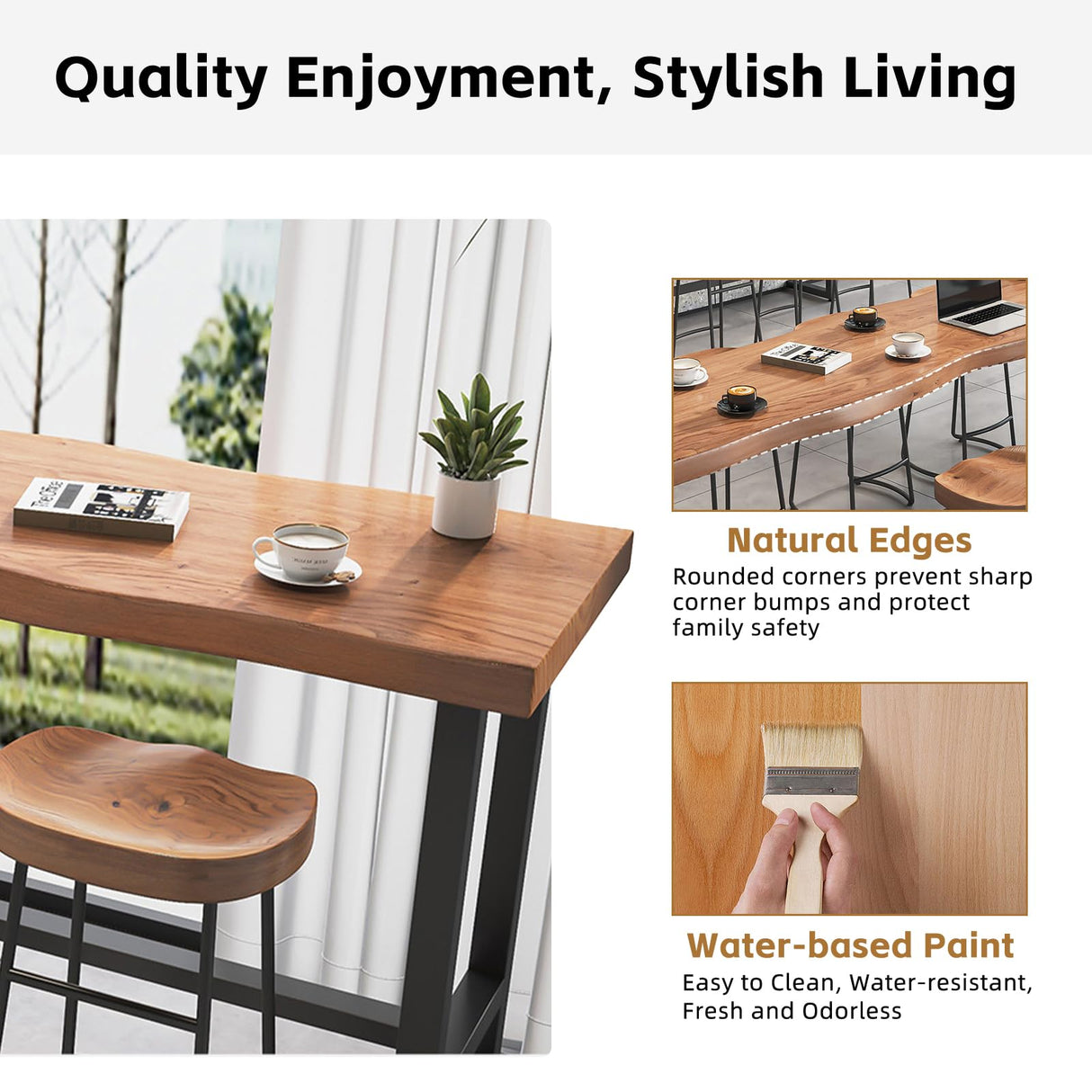 OOIKVCC Farmhouse Bar Table,Rustic Bar Height Table,Counter Height Dining Table,Solid Wood Pub Table,2 in Thick Live Edge Top for Kitchen,Dining,Coffee Bar,or Restaurant(Stool not Included) OOIKVCC