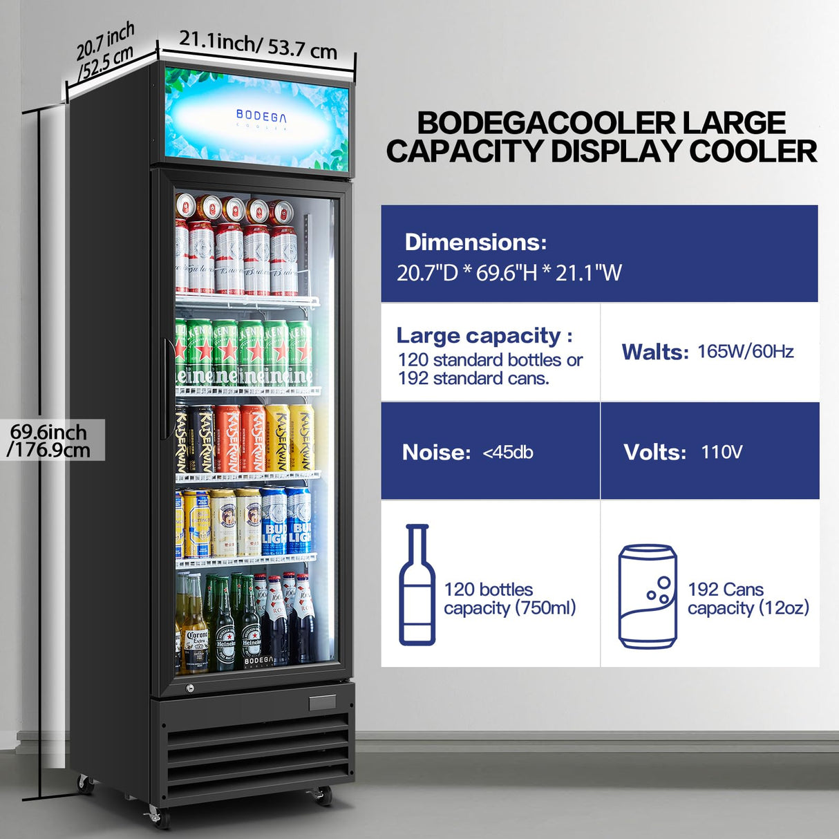 BODEGACOOLER Glass door commercial refrigerators, 9 cu.ft commercial beverage refrigerator, glass door display refrigerator for beer,bar,drink, Commercial fridge, Commercial merchandiser refrigerator. BODEGA