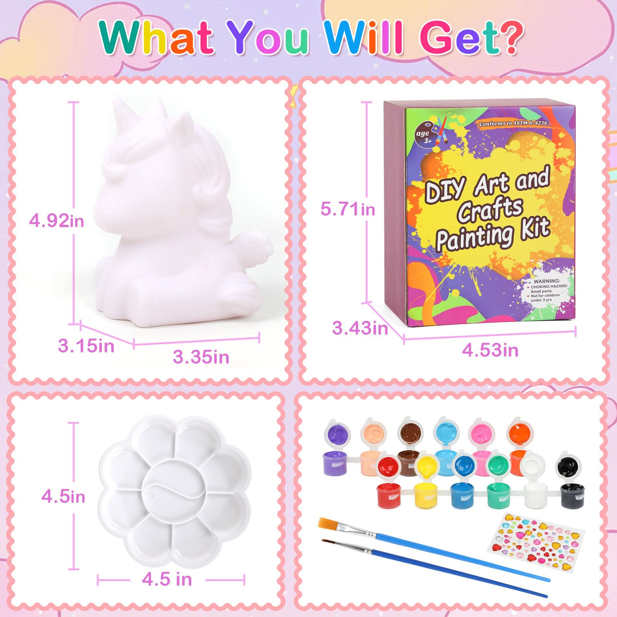 dededa Paint Your Own Unicorn Night Light Art Kit, Arts and Crafts for Kids Ages 4-8,Unicorns Gifts for Girls Painting Kit Unicorn Toys for Kids 4 5 6 7 8 9 10 11 12+ (1Pc) dededa