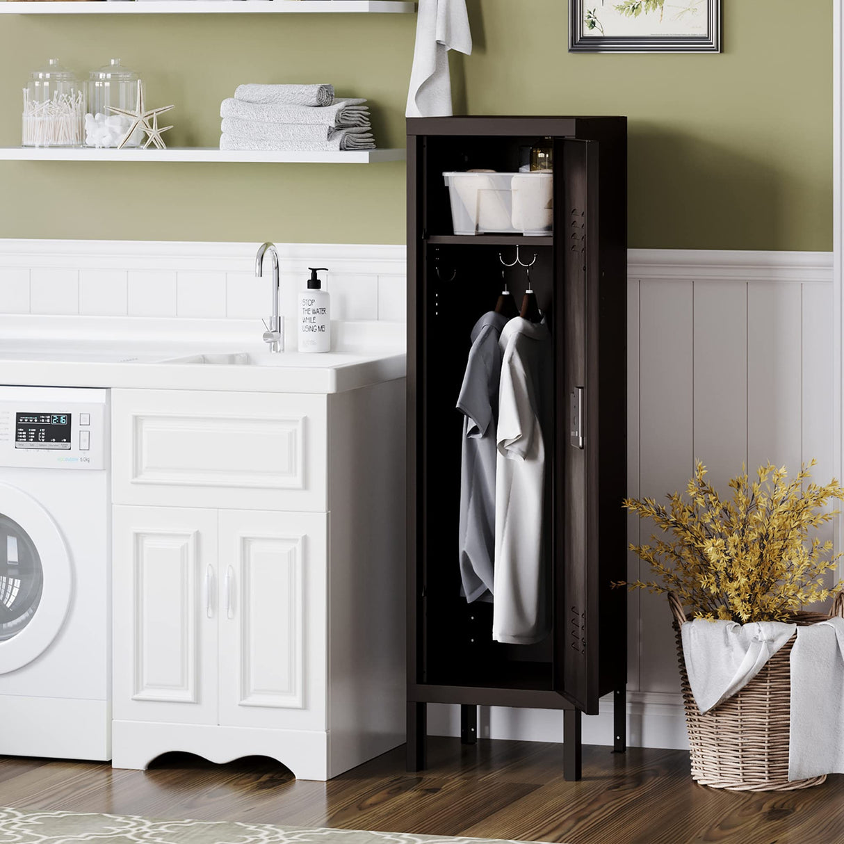 Letaya Metal Locker with Lock,55" Storage Cabinet Steel Retro Wardrobe with Lockable Doors for Home Office Employees School Dormitory Gym (1 Door) Letaya