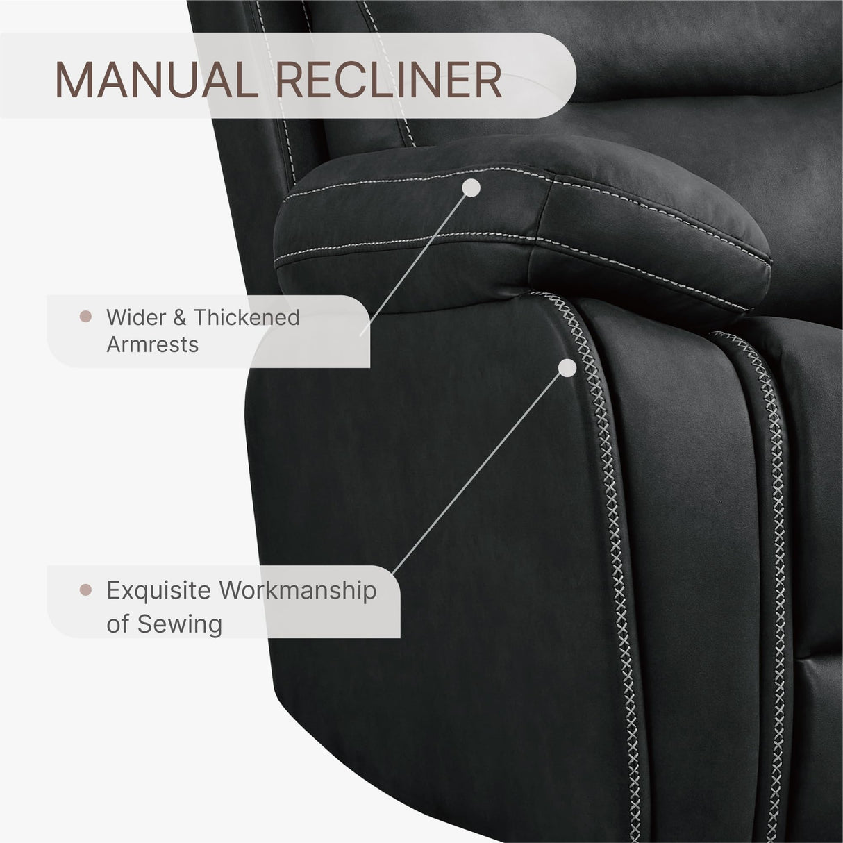 KISLOT Leather Recliner Chair Manual Sofa Rocker for Adults with Overstuffed Arm for Living Room Bedroom Home Theater Seating KISLOT