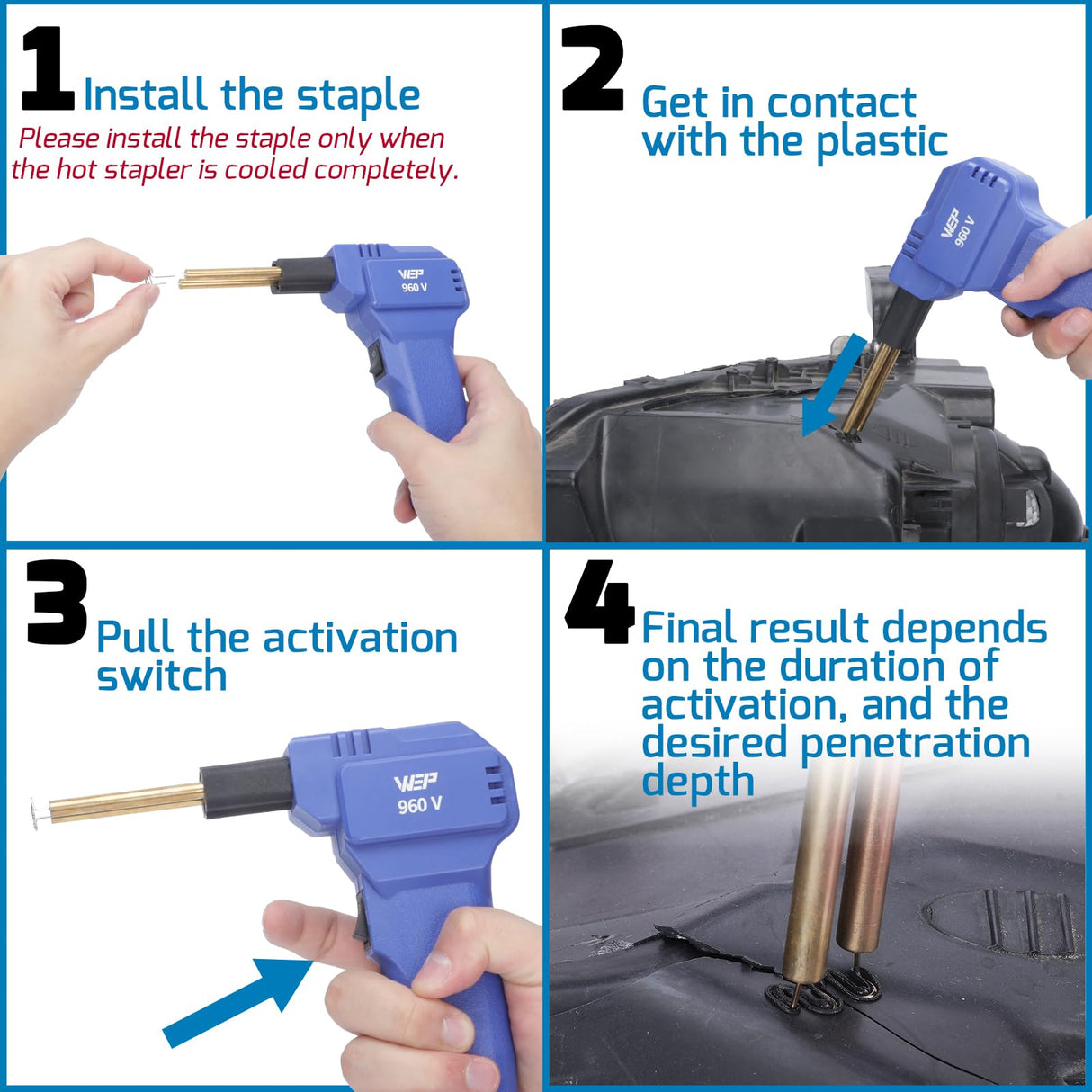 WEP 960-V Plastic Welder Kit 110V with LED Lights with 200 Hot Staples and Pliers for Car Bumper Plastic Welding, Plastic Gas Tank Repair, a Great Automotive Tools for Mechanics WEP