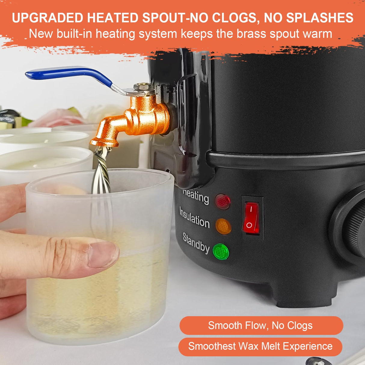 Leerie M4 8Lbs Wax Melter for Candle Making – Heating Core Brass Spout & Temp Control, No Clog, Easy to Clean – Electric Wax Melting Pot for DIY Candle Makers & Beginners Leerie