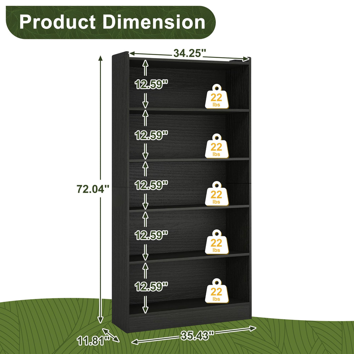 NicBex 72 Inch Tall Bookcase Modern 6-Tier Library Bookshelf Large Bookcases with Closed Back Wooden Bookcase with Stable Base Freestanding Storage Organizer for Bedroom, Office, Black NicBex