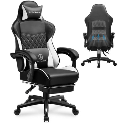 GTPLAYER Gaming Chair, High Back Leather Computer Gaming Chair with Footrest, Ergonomic Height Adjustable Office Chair with Removable Cover and Lumbar Support for Gaming and Work (White)