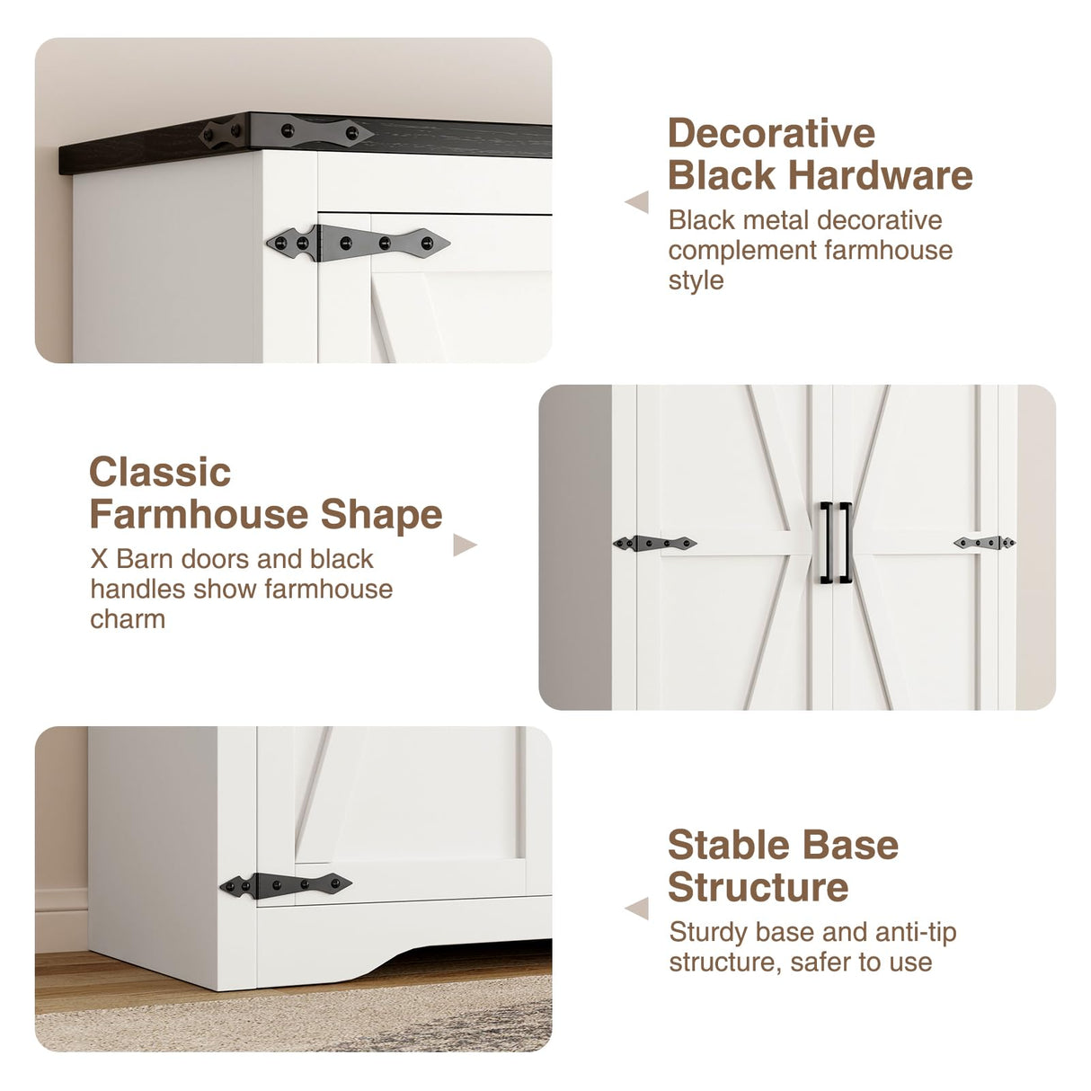 Befrases 72''H Farmhouse Storage Cabinet with Adjustable Shelves, Large Pantry Organize with 2 Barn Doors, Tall Freestanding Cabinet for Kitchen, Bathroom/Garage/Basement/Living/Utility Room, White Befrases