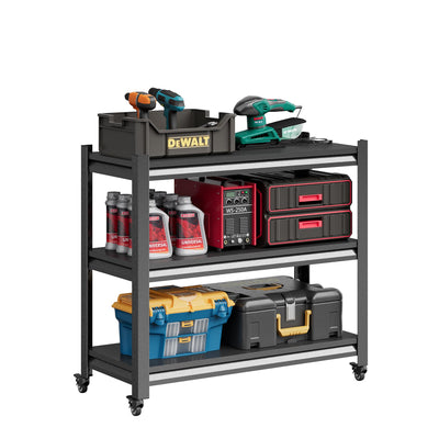 TOPASS Workbench on Wheels, Adjustable Heavy Duty Work Table with Wheels, Heavy Duty Workstation, Metal Tool Work Bench for Garage Warehouse Workshop, 32" H x 18" D x 34" W