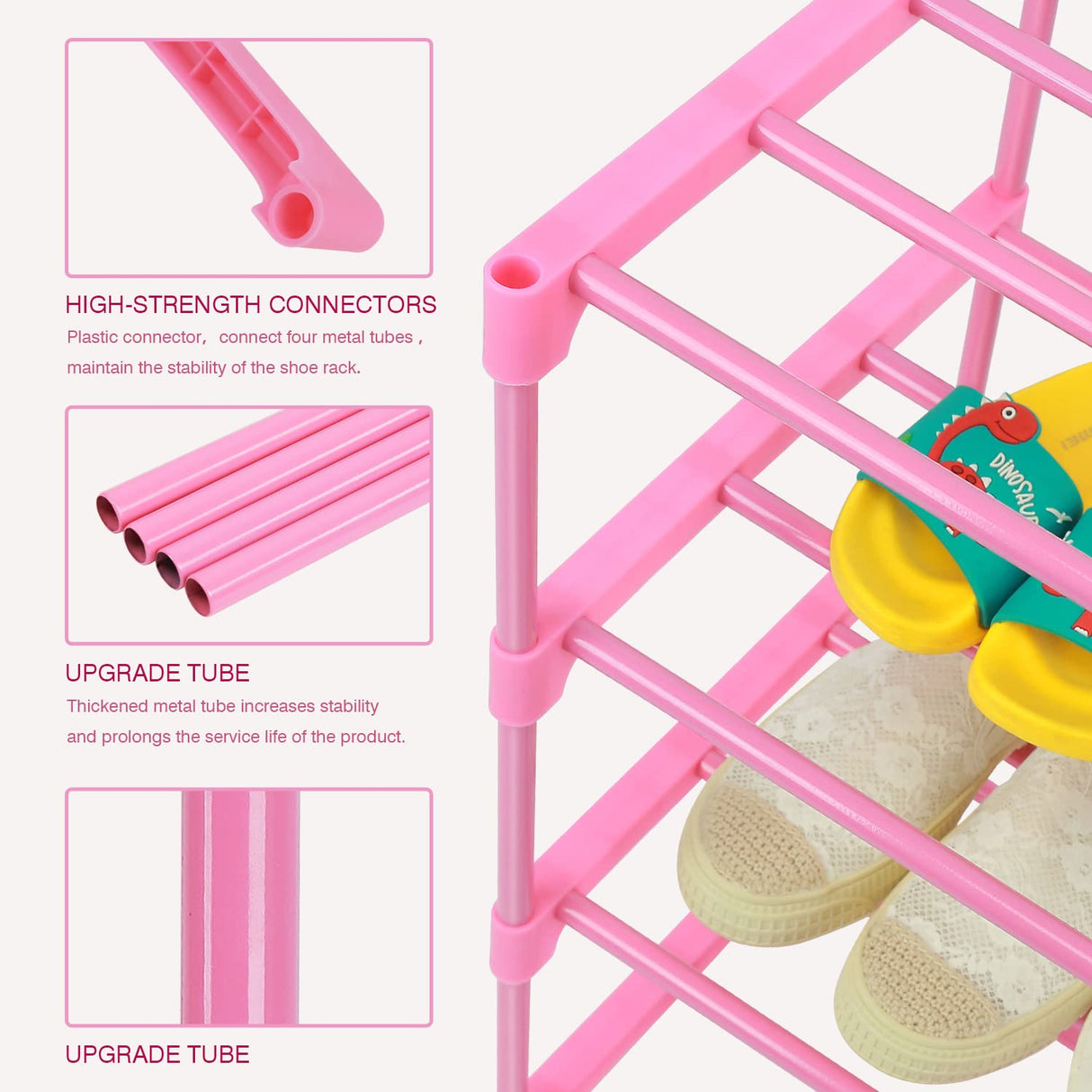 HITHIM 4-Tier Free Standing Shoe Racks for 6-8 Pairs Shoe Storage,Kids Shoe Racks for Small Place,Lightweight Stackable Shoe Shelf Organizer for Entryway, Doorway and Closet,Pink HITHIM
