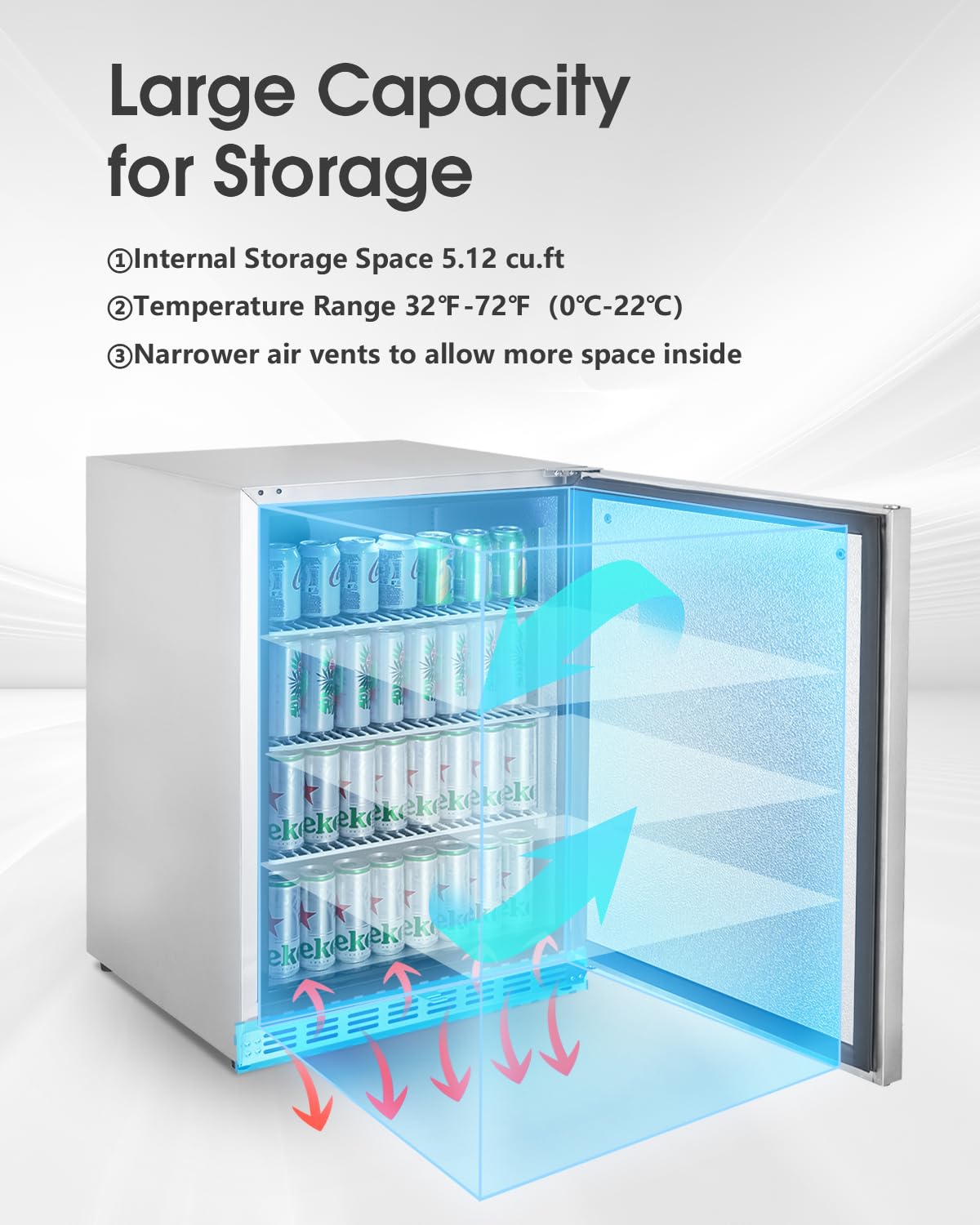 HCK Outdoor Refrigerator 24 Inch, Undercounter Refrigerators with Stainless Steel Door, 161 Can Beverage Fridge for Home Bar, Kitchen, Patio, Outdoor, Commercial Use HCK