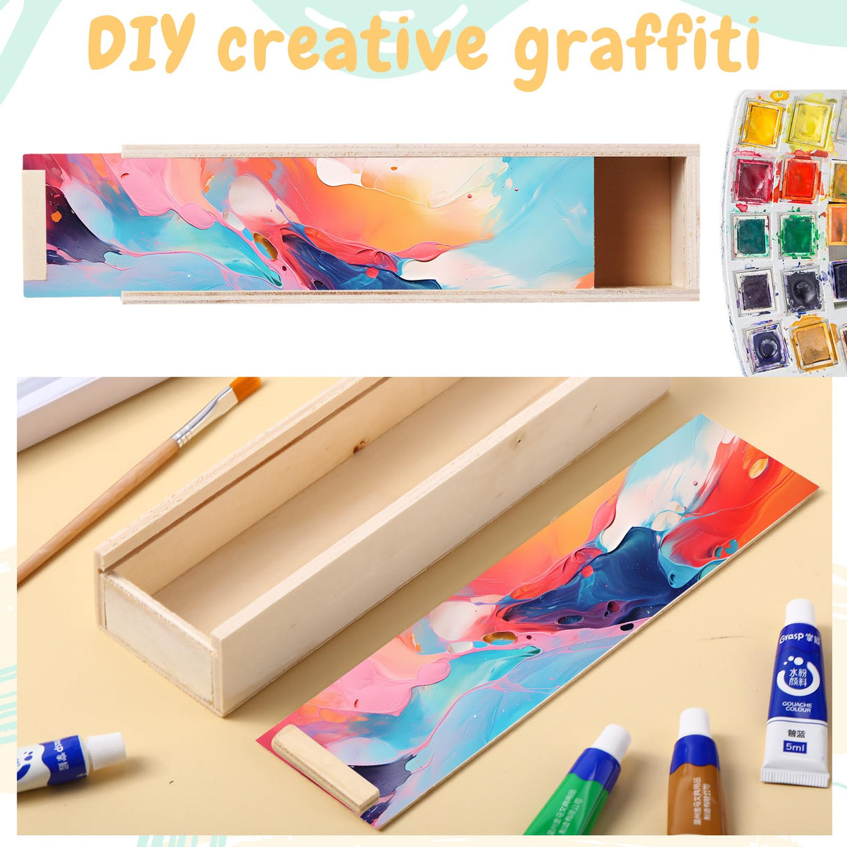 Spiareal 16 Pcs Unfinished Wood Pencil Box with Sliding Lid Wooden Pen Stash Trinket Box Unpainted Storage Box for DIY Craft Housewarming Party DIY with Paint Engraving Imprint 7.7" x 2.2" x 1.4" Spiareal