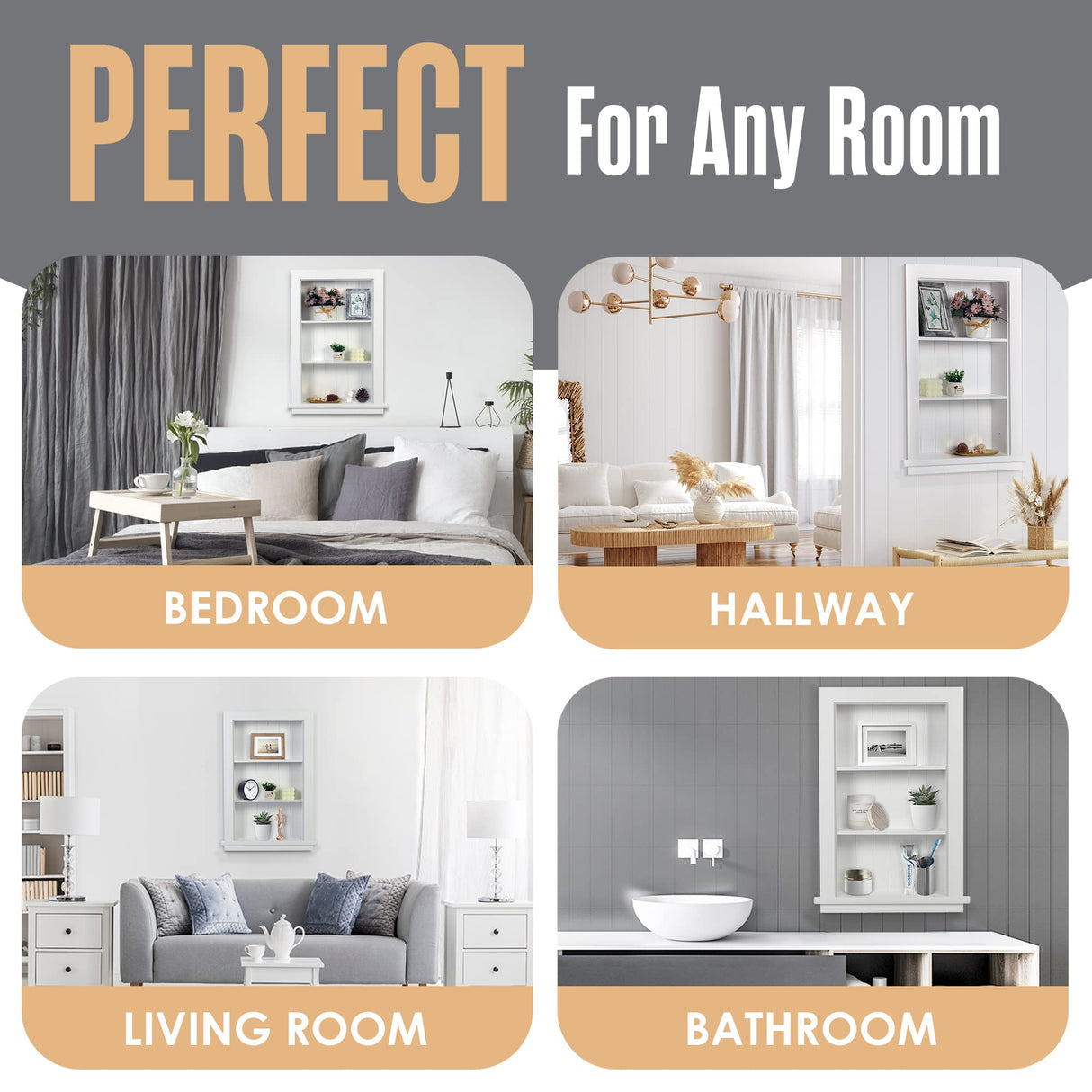 Houseables Recessed Wall Niche, Recessed Medicine Cabinet, Medicine Cabinet Insert, In Wall Shelf, Bathroom Niche, Insert for Drywall, Between Studs Shelf Replacement, Without No Mirror, 14x24 (17x27) Houseables