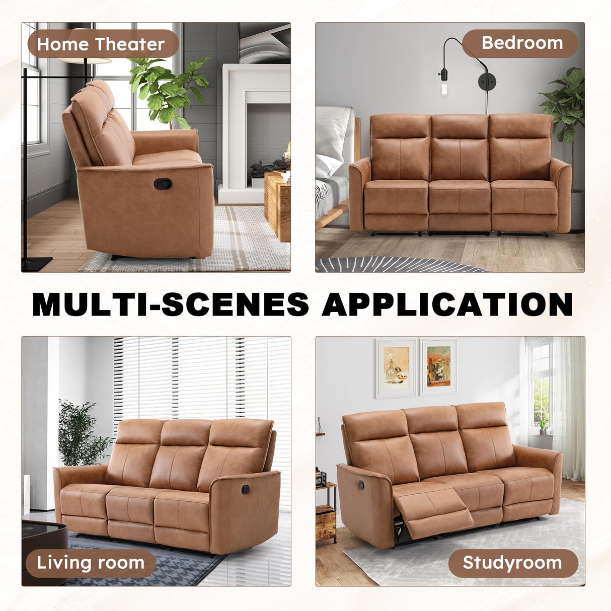 ANJ Manual 3 Seat Recliner Sofa, Modern Classic Couch Set with Overstuffed Arms and Back for Living Room Bedroom ANJ