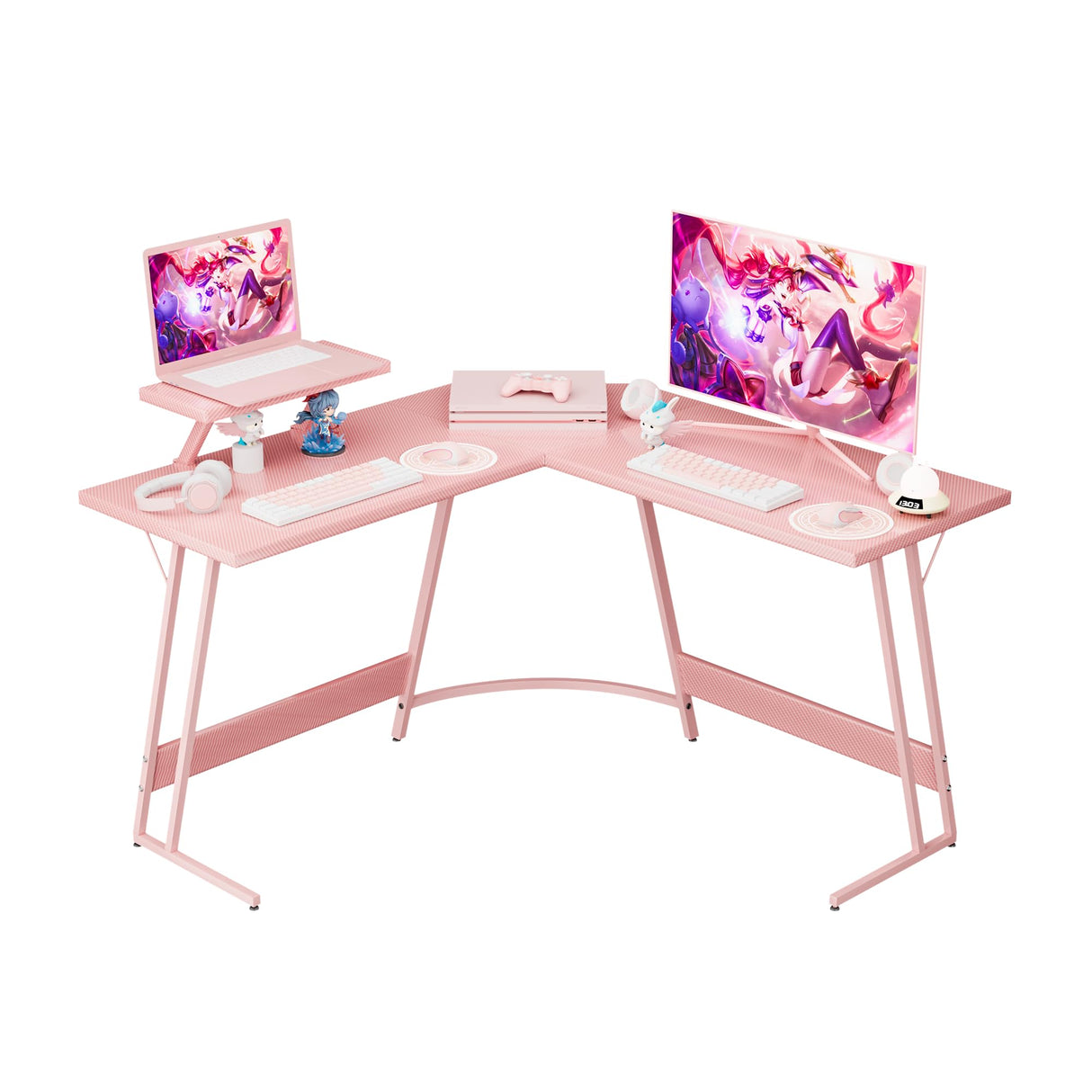 Homall Pink L Shaped Gaming Desk Computer Corner PC Desk Table with Large Monitor Stand for Home Office Studying Writing Workstation, Gift for Girls and Women (Pink, 47 Inch) Homall