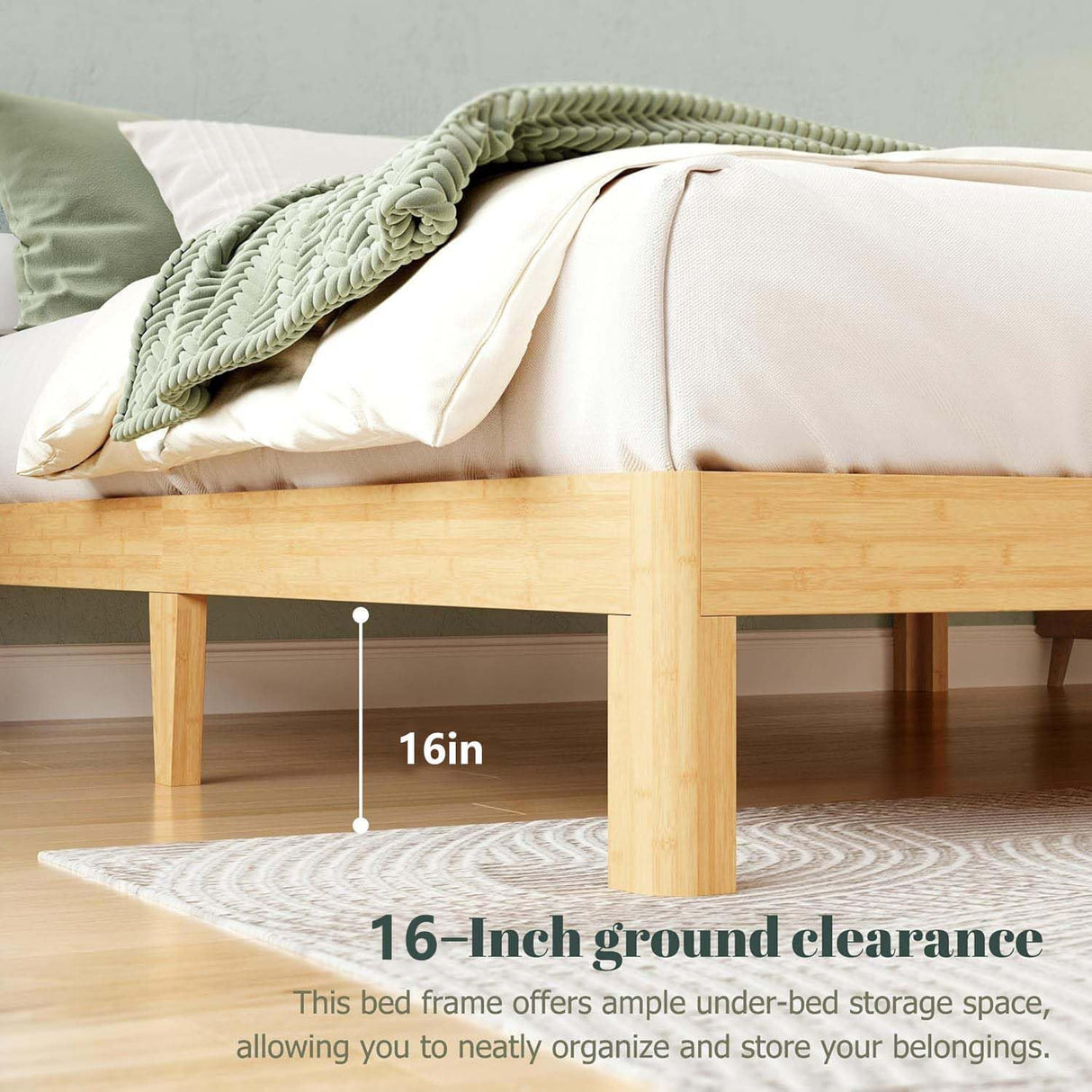 ZIYOO 18 Inch Queen Size Natural Bamboo Platform Bed Frame, Modern Minimalist Design, Easy Assembly, Heavy Duty Support, No Box Spring Needed ZIYOO