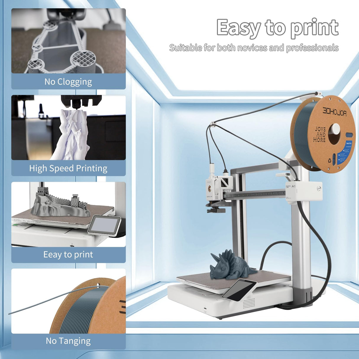 3D Printing Filament Basic PLA Filament 1.75mm 300mm/s 1kg Cardboard Spool Dimensional Accuracy +/- 0.03 mm Fit Most 3D FDM Printer-Grey 3DHoJor