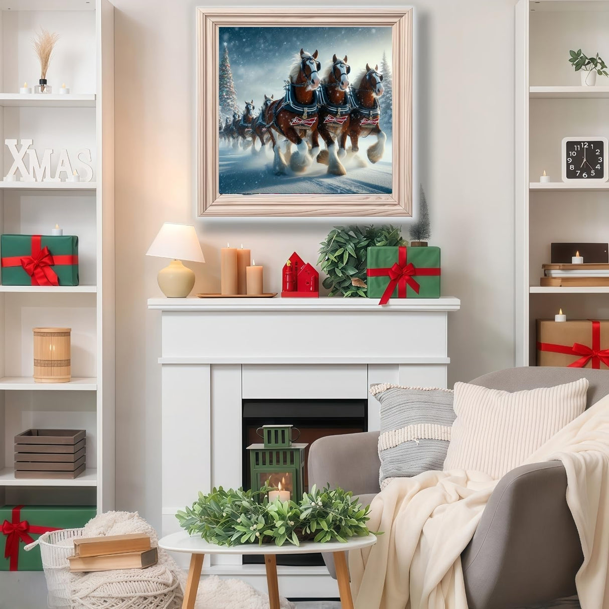 5D Christmas Diamond Painting Kits for Adults, Christmas Diamond Art Kits for Adults Beginner, DIY Full Drill Clydesdale Horse Winter Diamond Dot Gem Painting for Home Wall Decor 13.78x13.78inch BYGFHLYW