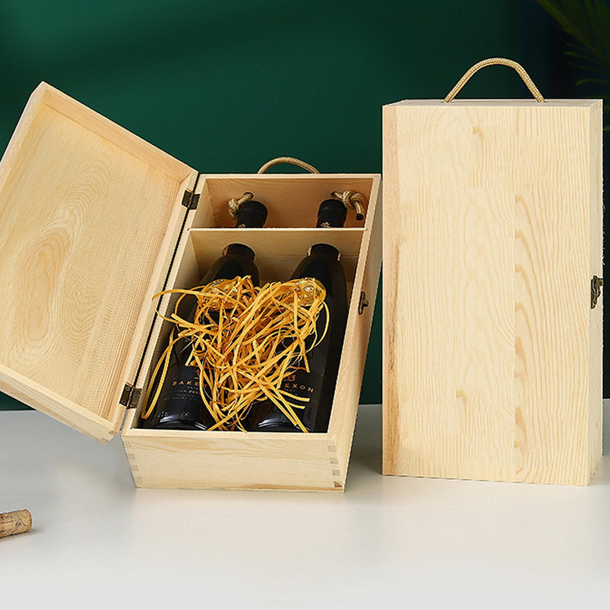 TANG SONG Wooden Double Bottle Box - Single Wine Bottle Storage with Locking Latch for Any Occasion TANG SONG