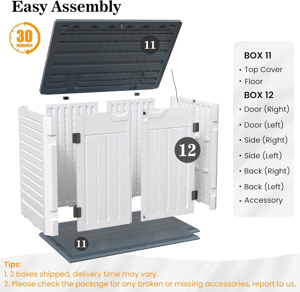 UDPATIO Outdoor Storage Cabinet 35 Cu Ft, Resin Horizontal Outdoor Trash Can Storage Box Lockable Shed 4 x 2 ft for Garbage, Garden Tools, Lawn Mowers UDPATIO