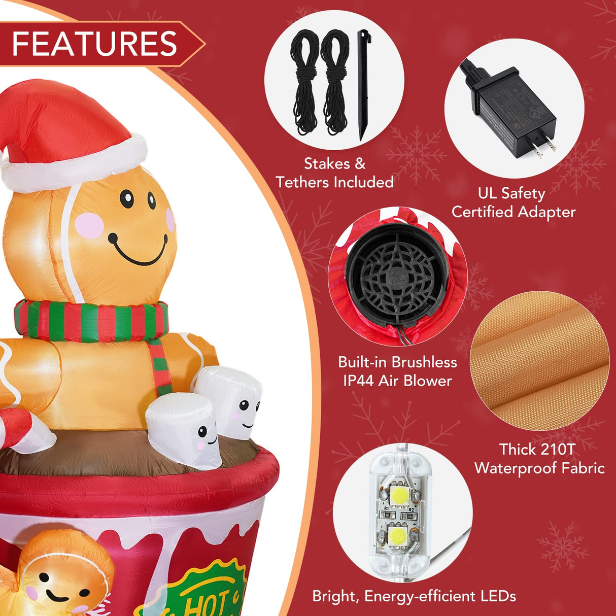 ZPISF 6 FT Christmas Inflatables Outdoor Decorations, Cute Christmas Blow Up Yard Decorations Gingerbread Man in Hot Cocoa Mug Scene for Garden Lawn Xmas Decor ZPISF