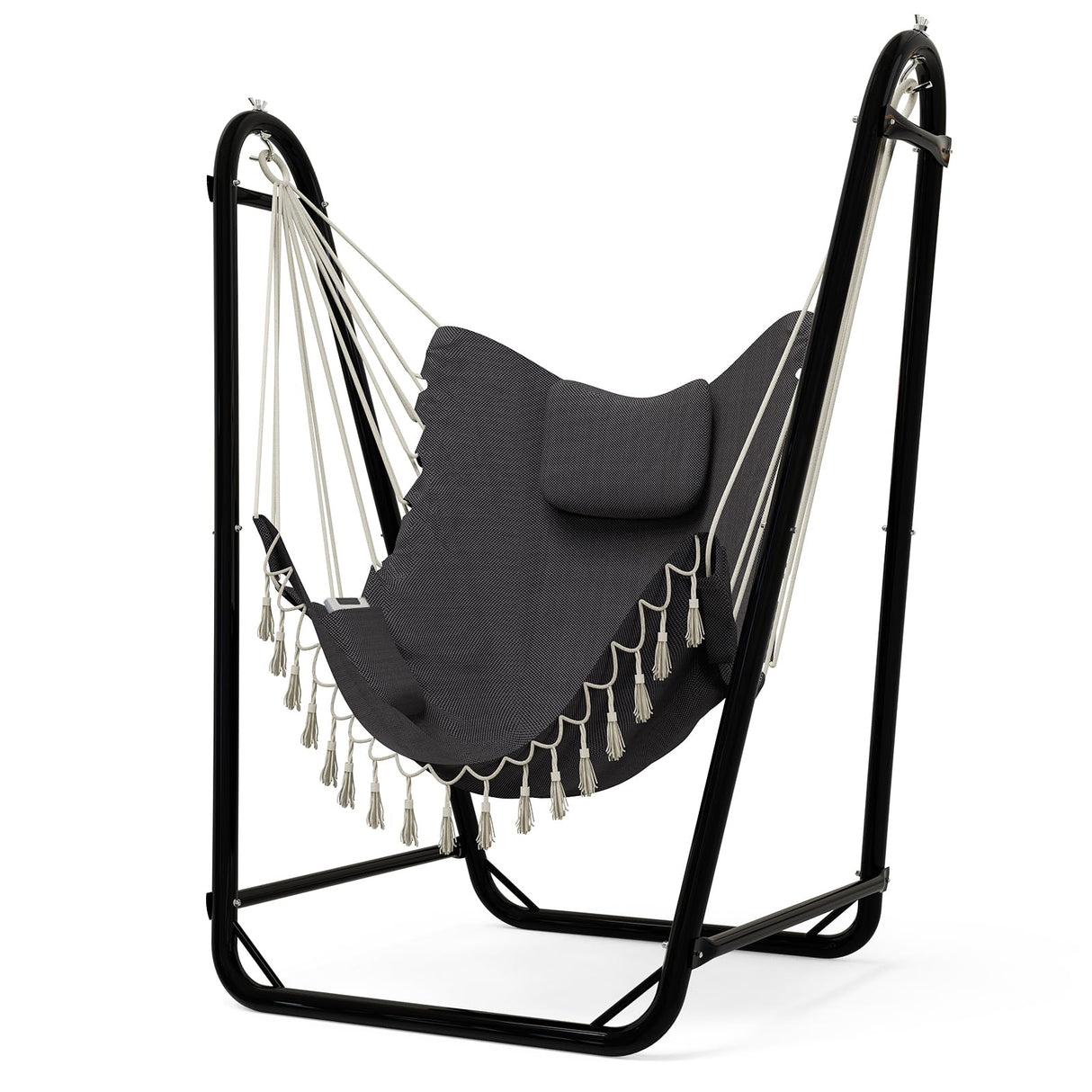 Unique U-Shaped Hammock Chair with Stand,Sturdy & Rust-Resistant,Free Gray Cotton Hammock Chair TOREVSIOR