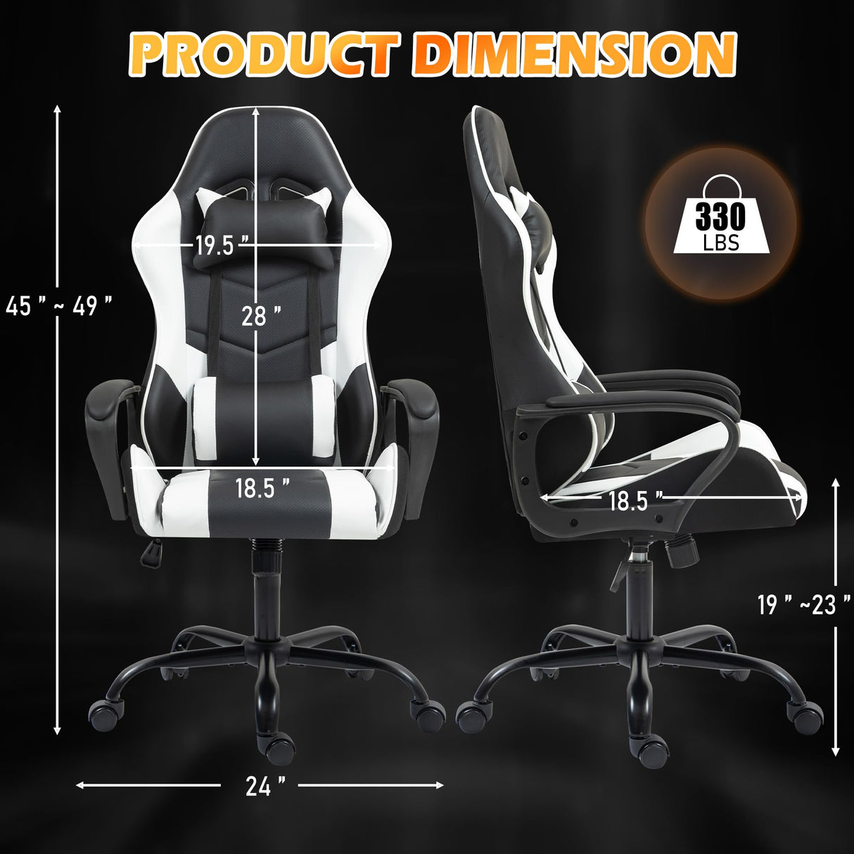 ECOTOUGE Gaming Chair, Ergonomic Computer Gamer Chair with Massage Lumbar Support & Rocking High Back, 360° Swivel Video Game Chair for Gaming or Office, Height Adjustable (White) ECOTOUGE