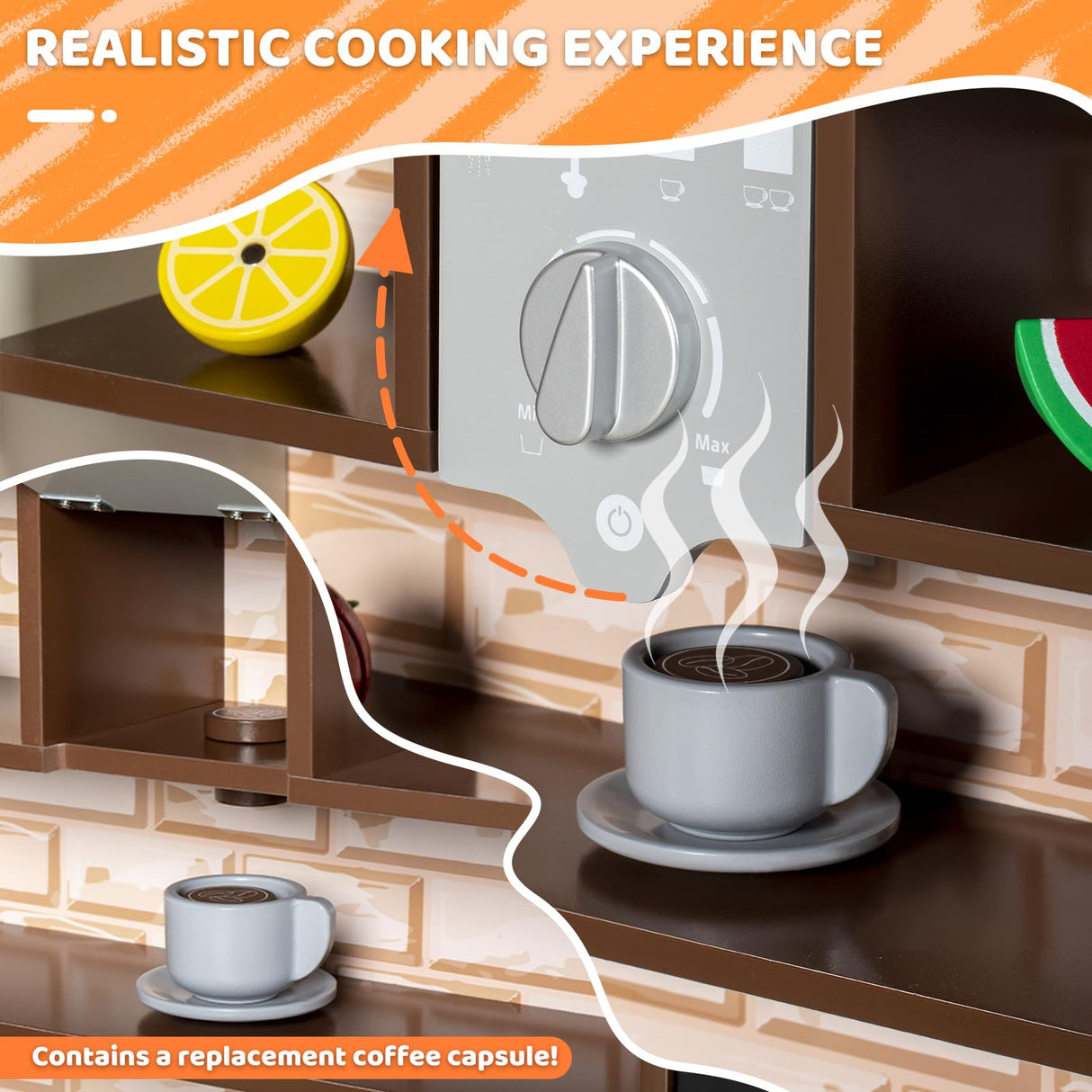 BRINJOY 3-Piece Kids Kitchen Playset, Walk-in Wooden Play Kitchen Set for Toddlers, Modular Pretend Play Kitchen w/Light&Sound, Large Corner Kitchen Cooking Toy w/Coffee Capsule, Gift for Girls Boys BRINJOY