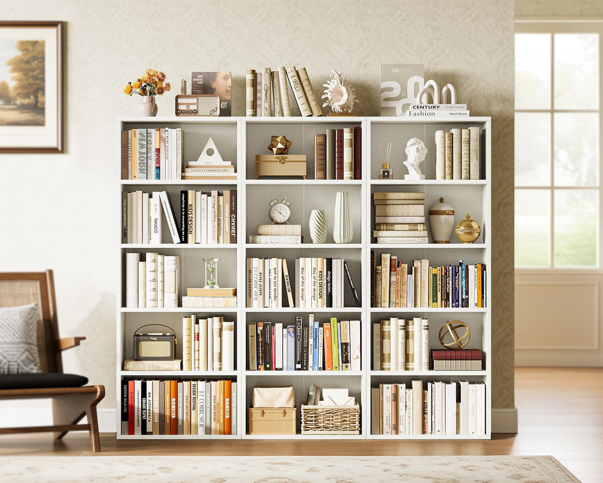 Casaottima 5-Tier Open Bookshelf and Bookcase, Floor Standing Display Storage Shelves for Living Room, Tall Book Shelf for Bedroom, Home Office, Dining Room, White Casaottima