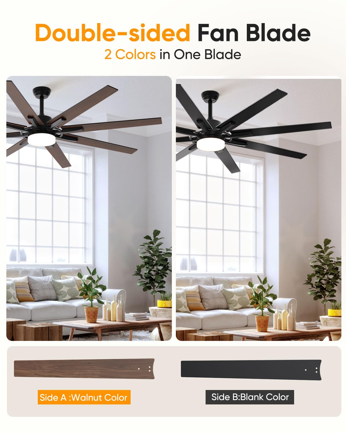 72 inch Large Ceiling Fans with Lights and Remote Indoor/Outdoor Ceiling fan for Living Room Patio Gazebo Kitchen Farmhouse Ceiling Fan Industrial 6 Speed Reversible Quiet DC Motor Dual Side 8 Blades Aircyol