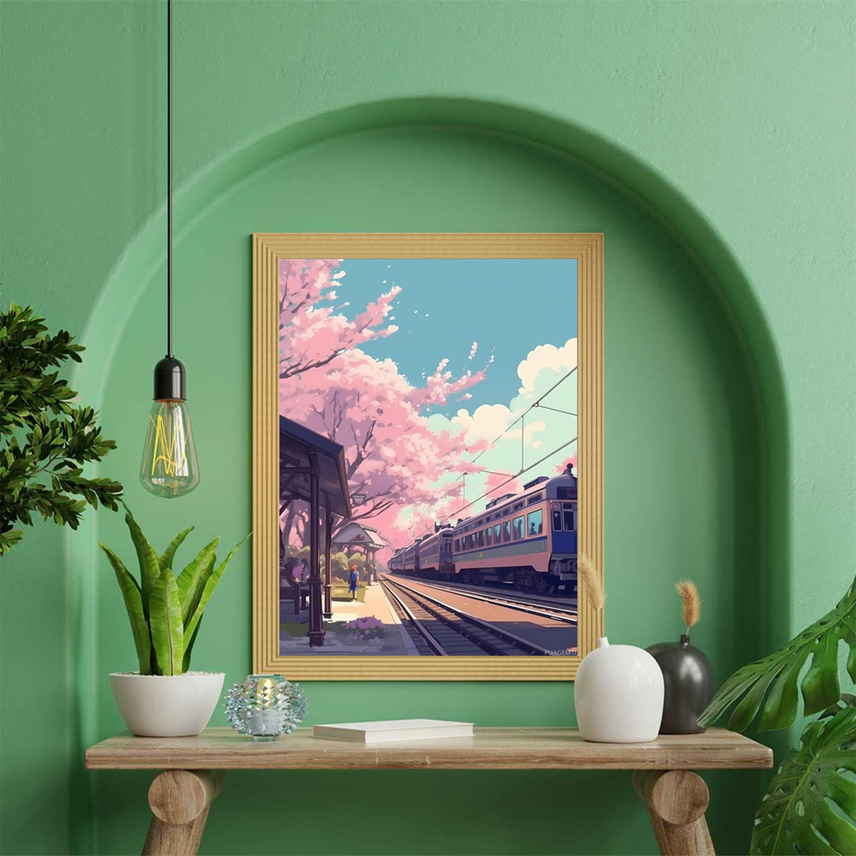 PUAGEMTI DIY Cherry Diamond Painting, Cherry Blossom and Subway Paint by Numbers for Beginners, Full Round Diamond Art Kits for Room Decor and Living Room Decor (12x16 inch) PUAGEMTI