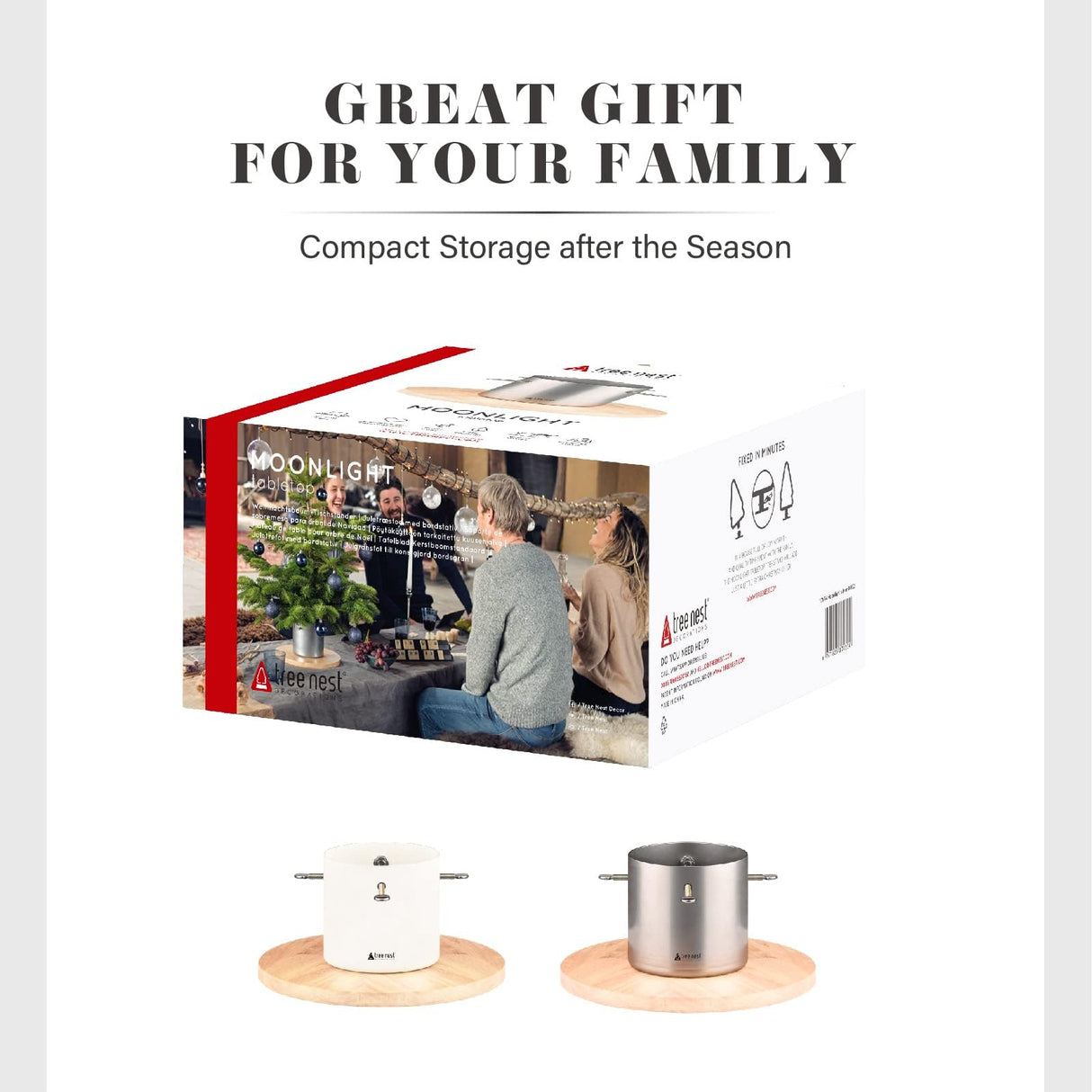 Christmas Tree Stand Base Mini Christmas Tree Holder Xmas Tree Stand Base for 5ft Tabletop Modern Christmas Small Tree Xmas Tree Decoration (Moonlight,White) Tree Nest