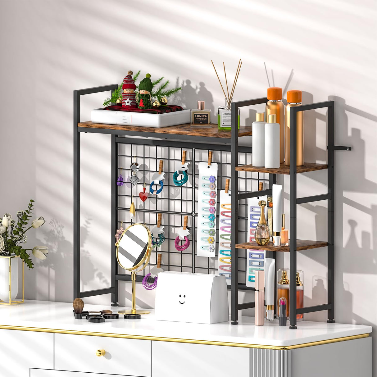 NOVIMANGO Desktop Shelf, Computer Desktop Bookcase, 37.4" Desk Bookshelf, Desk Hutch Organizer for Computer, 3-Tier Multipurpose Wood Desk Hutch Bookshelf NOVIMANGO