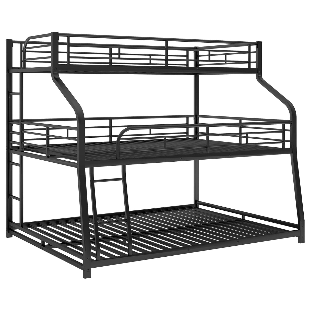 MaiDeHaoo Heavy Duty Triple Bunk Bed, Twin XL Over Full XL Over Queen Metal Bunk Bed Frame for 3, Industrial Style Bunk Bed for Dormitory - Black MaiDeHaoo