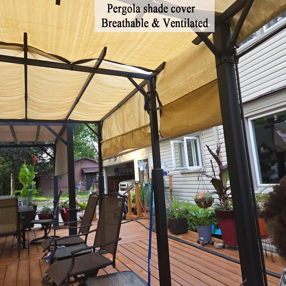 JUNKOGO 90% Sun Shade Cloth, 10x15ft Pergola Shade Cover with Reinforced Grommets, Shade Fabric Privacy Screen Cover Canopy with UV Protection for Pergola, Patio, Garden, Porch, Deck, Backyard JUNKOGO