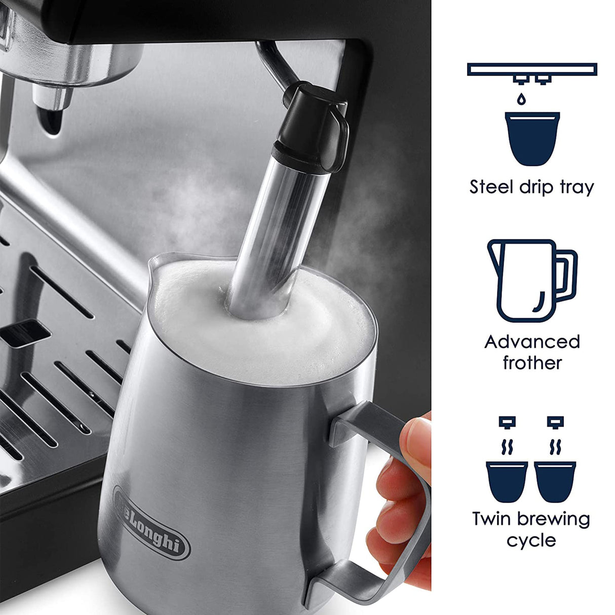 De'Longhi 15-Bar Pump Espresso Machine with Manual Milk Frother for Latte, Cappuccino, Black, ECP3420 De'Longhi