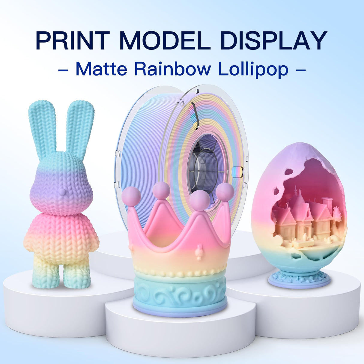 RAMBERY 3D Printer Filament Bundle Matte PLA Filament Fast Color Change Toughness Upgraded 3D Printing Filament, 1.75mm 1kg(2.2lb), Matte Rainbow Lollipop RAMBERY