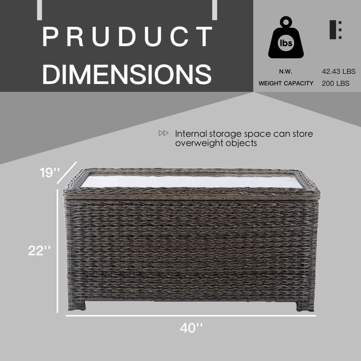 Krikacy Classic Wicker Patio Coffee Table with Storage, All-Weather Rattan Outdoor Coffee Tables, Tempered Glass Flip-Top, Waterproof for Porch Backyard – 40''Wx19''Dx22''H, Brown Krikacy