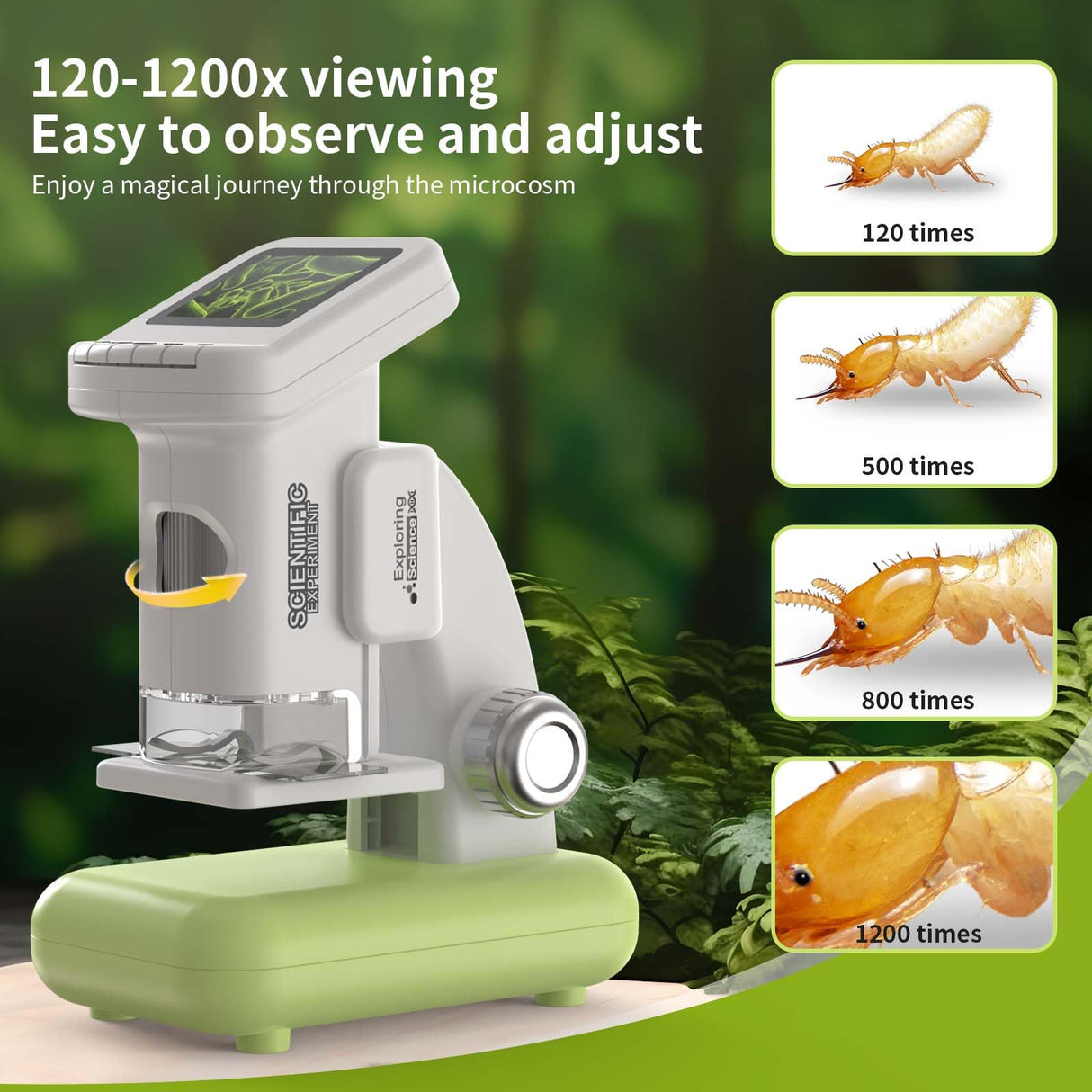1200X Microscope for Kids with 2 inch Screen STEM Digital Science Kit Rechargeable Handheld Zoom 32GB SD Card Slides Photo and Video Gift for Kids Ages 6 to 12 (Green) WSDMIC
