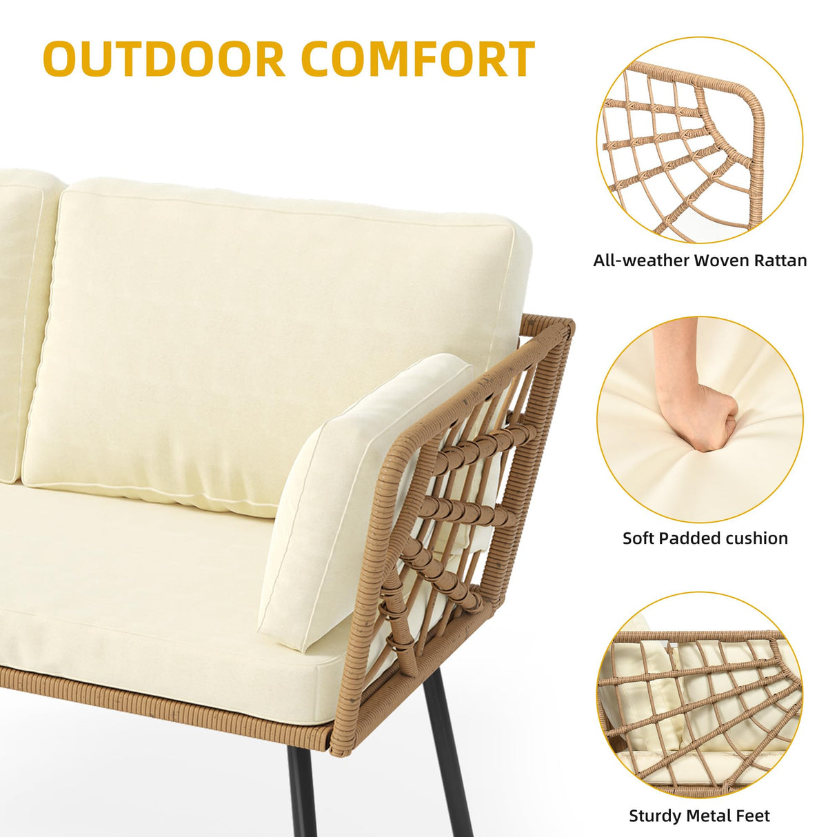 DWVO 2-Piece Patio Set, Wicker Loveseat with Plush Cushions & Rattan Side Table, All-Weather Outdoor Conversation Furniture for Balcony, Deck, Backyard, Poolside DWVO