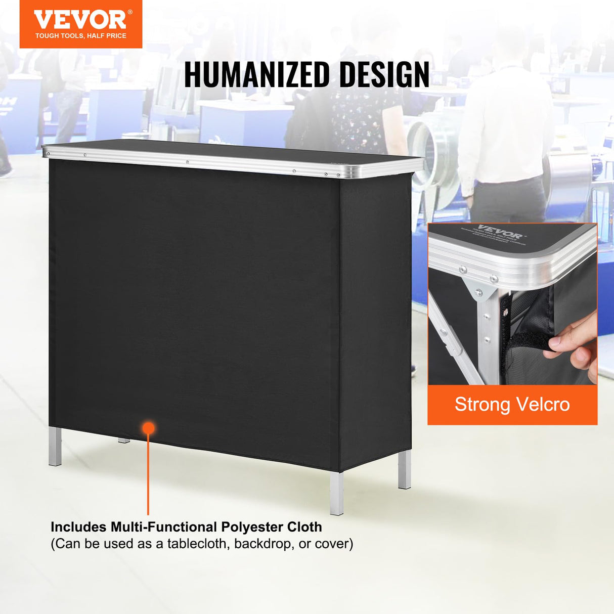 VEVOR Folding Portable Bar Table, Tradeshow Podium Table for Indoor, Outdoor, Party, Picnic, Exhibition, Includes Carrying Case, Storage Shelf and Black Skirt, 38.39" x 15.16" x 34.25" VEVOR