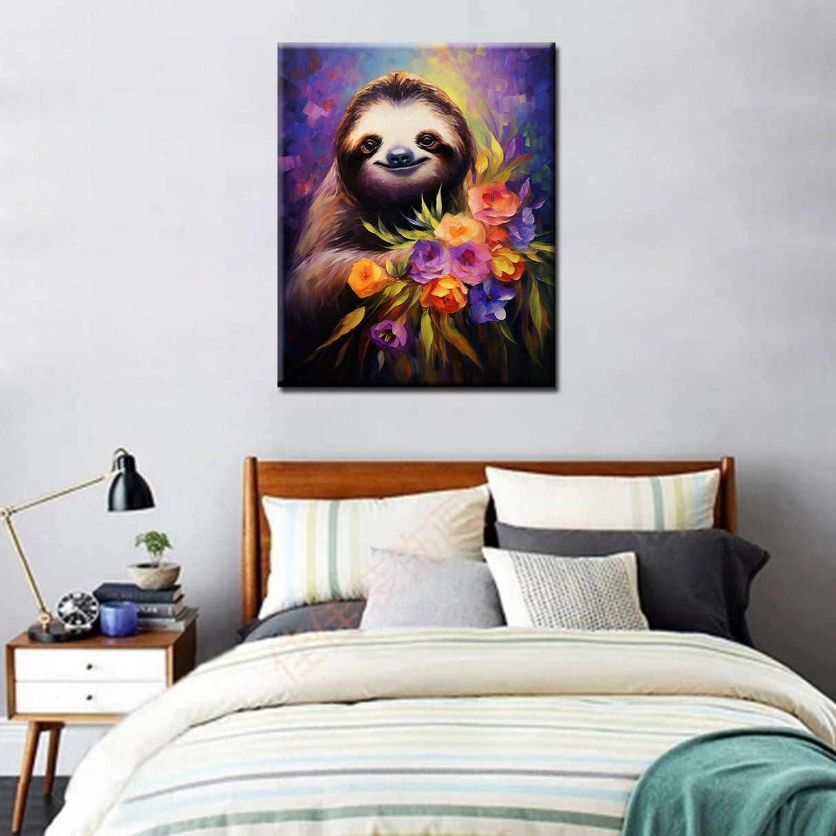 Tucocoo Funny Sloth Paint by Number for Adults, DIY Oil Painting Kits on Canvas with Brushes and Acrylic Pigment, Abstract Flowers Animal Hand-Painted Style for Home Decor 16x20 inch (Frameless) Tucocoo