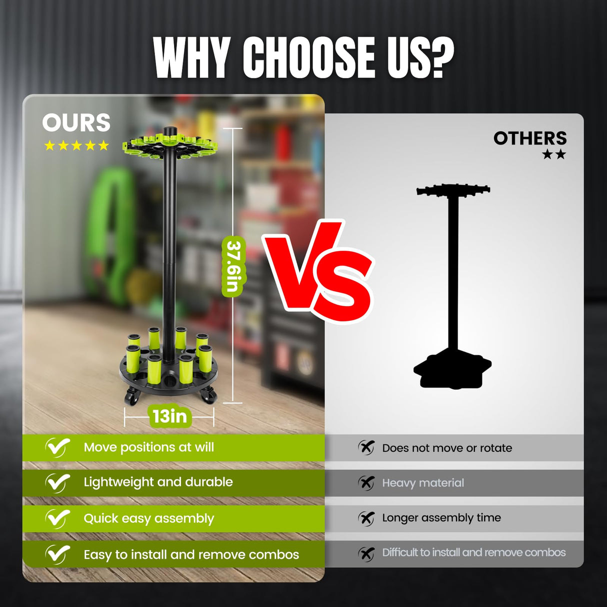 Hikeen Fishing Rod Holder, Fishing Pole Holders for Garage, Rod Rack Holds Up to 20 Rods with Rolling Wheels, Fishing Gear Equipment Storage Organizer, Fishing Gifts for Men Hikeen