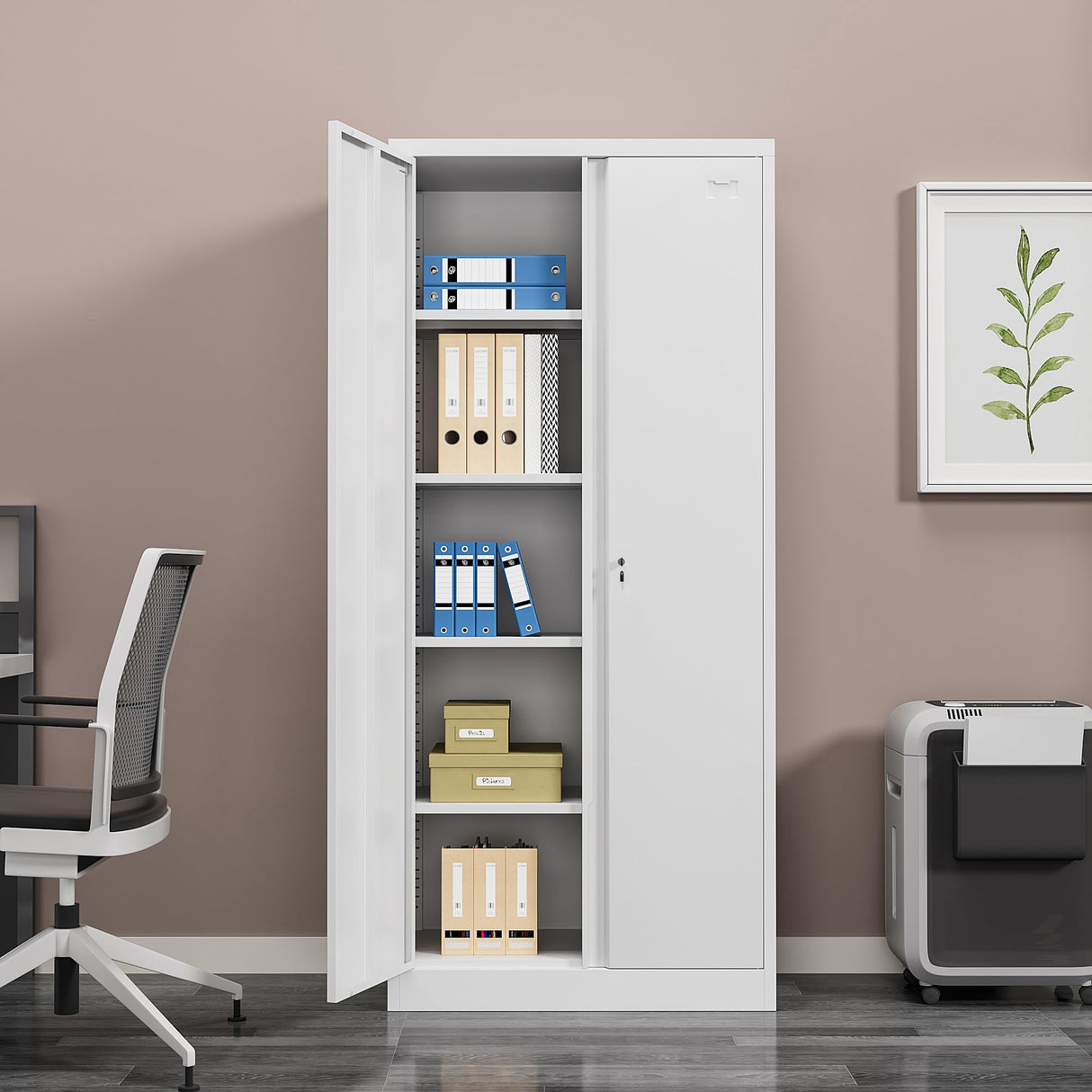 Firstsky Metal Garage Storage Cabinet with Lock, 71" Lockable Garage Cabinet with Doors and Shelves, Steel Lockable File Cabinet, Locking Tool Cabinets for Home, Office, Garage(White, 71 inch) Firstsky