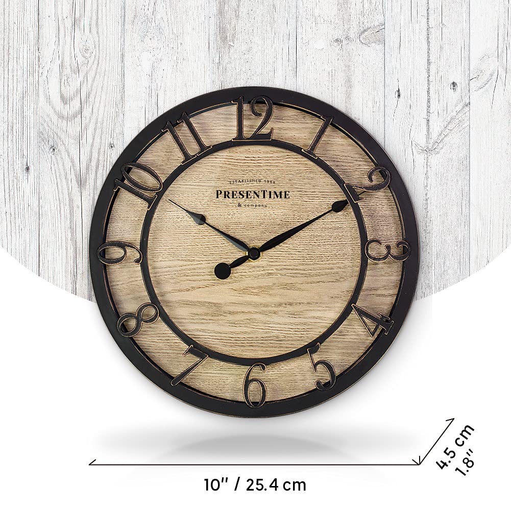 Presentime & Co 10" Farmhouse Series Wall Clock, Cottage Style, Vintage Design, Oil Rubbed Bronze Presentime