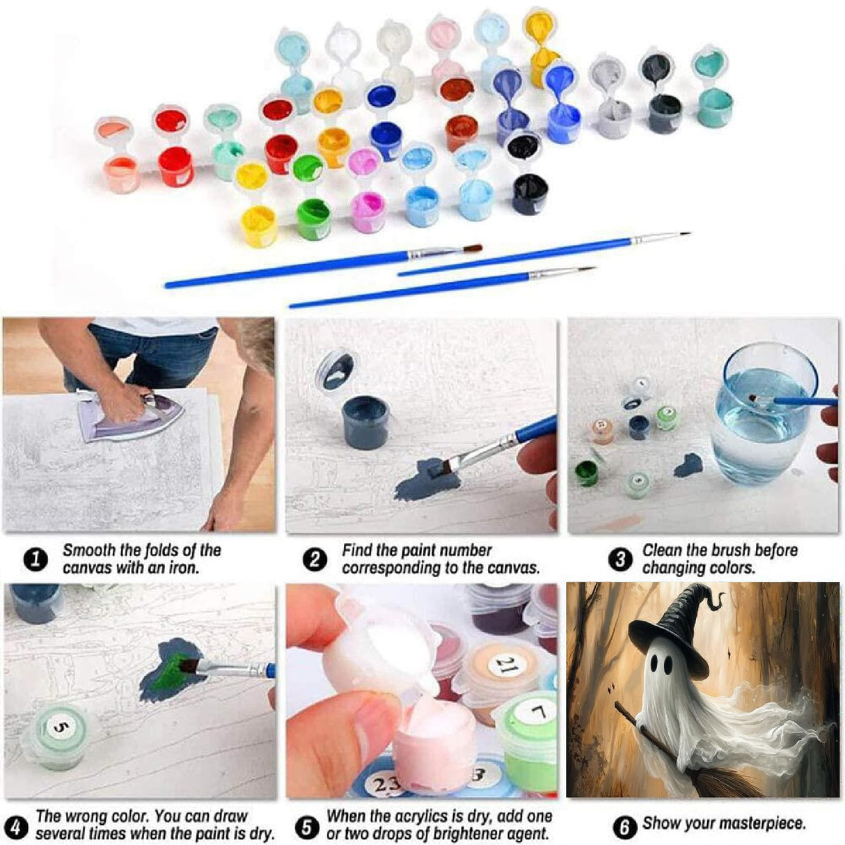 6 Packs Ghost Paint by Number for Adults Unframed,Halloween DIY Adult Painting by Numbers Kits on Canvas,Easy Acrylic Ghost Paint Kit Beginners for Home Decor 12x16 Inch Canrichshop