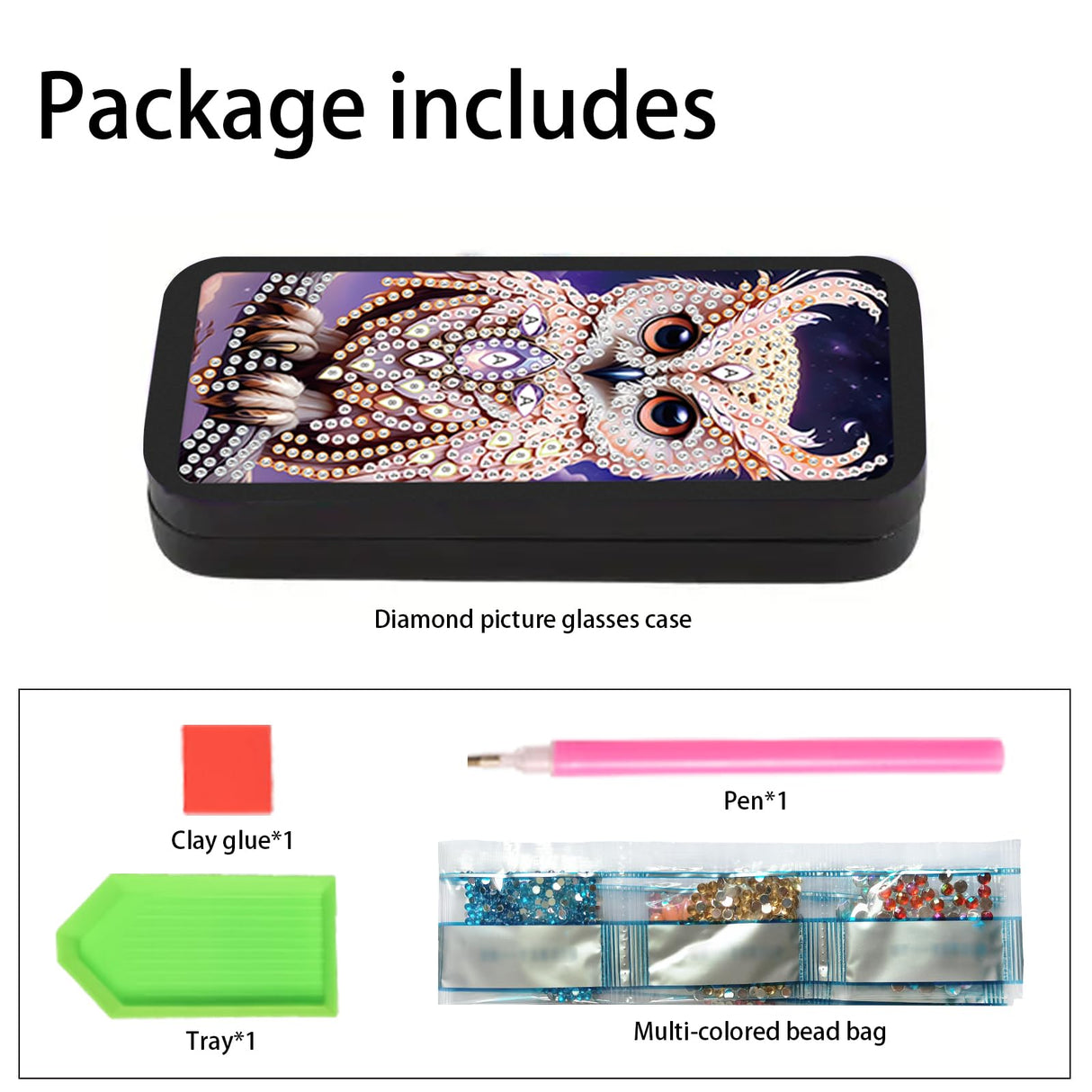 LazyFold Diamond Art Painting Eye Glasses Storage Box, DIY owl Diamond Art Painting Sunglass Case for Adults, Handmade Diamond Art Glasses Case Art Craft Travel Gift LazyFold